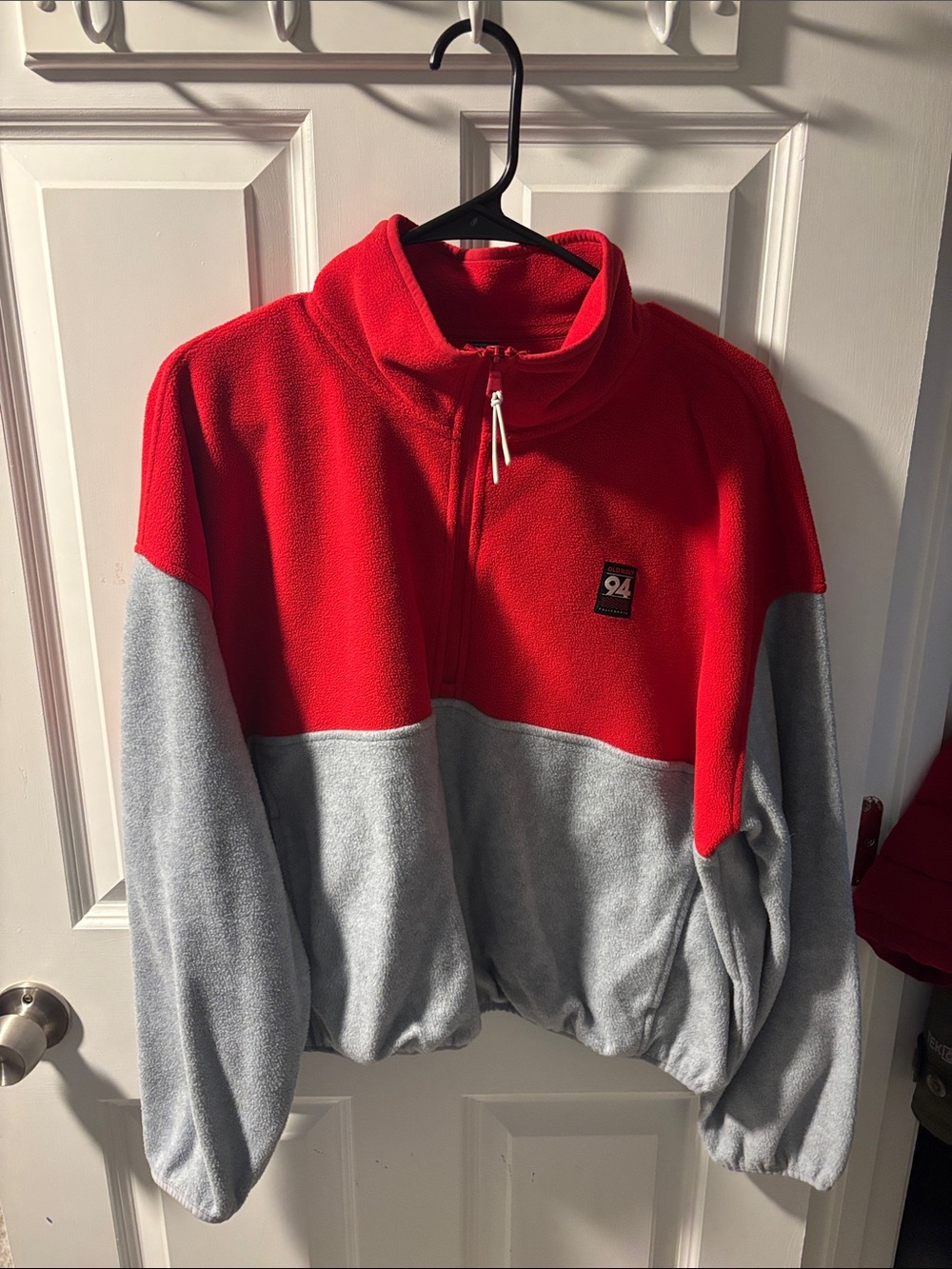 Old Navy Red and Light Gray Colorblock Half-Zip Fleece Pullover